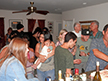 Cutting the cake and having a good time