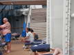 Steve and Miranda by the pool