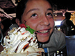 Miranda is very happy with the brownie sundae at Margaritaville