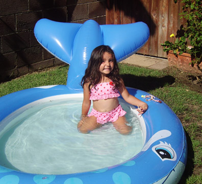 Miranda in swimming pool