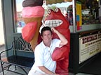 Ron sitting on a lobster in Bar Harbor, Maine