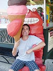 Steve sitting on a oblster in Bar Harbor, Maine